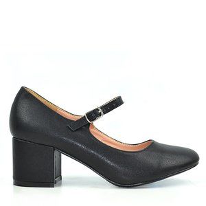 Black Women's Mary Jane Round Toe Chunky Heel Pump